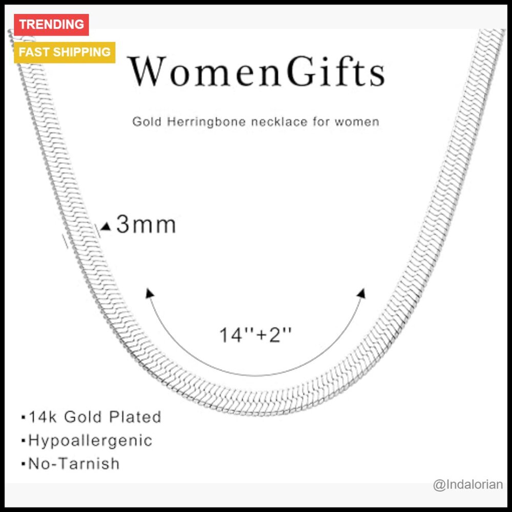 14K Gold Silver Plated Herringbone Chain Necklace, Dainty Snake Choker, Non - Picture 4 of 7